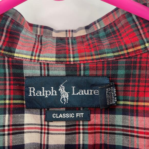 RALPH LAUREN Shirt Size Extra Large Classic Fit Tartan Plaid Short Sleeve Cotton - Picture 3 of 14